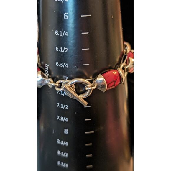Mexican Red Jasper 925 Sterling Silver Toggle Bracelet - Picture 6 of 11
